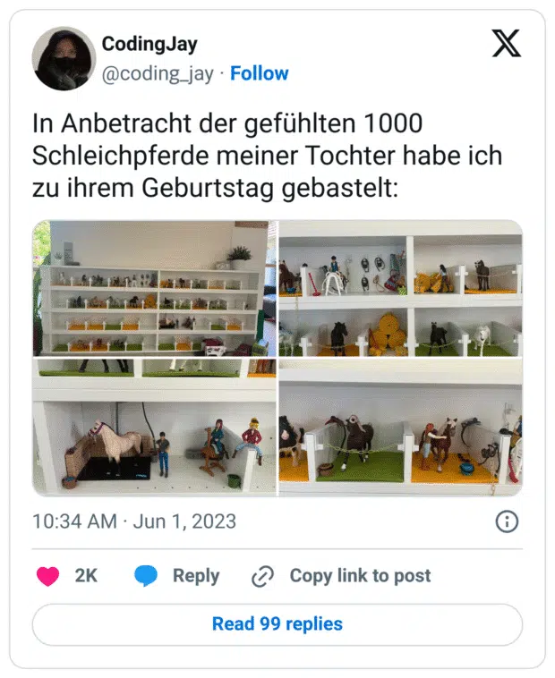 In Anbetracht der gefühlten 1000 Schleichpferde meiner Tochter habe ich zu ihrem Geburtstag gebastelt: