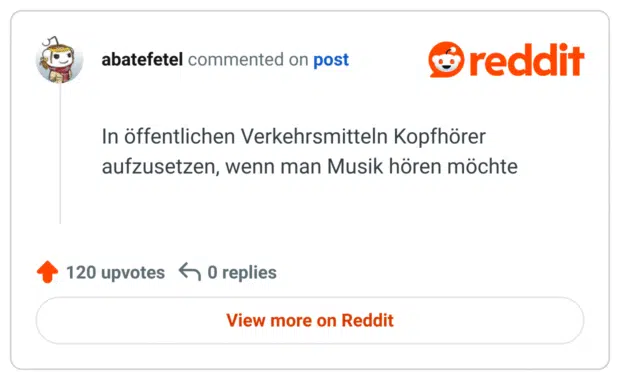 In öffentlichen Verkehrsmitteln Kopfhörer aufzusetzen, wenn man Musik hören möchte