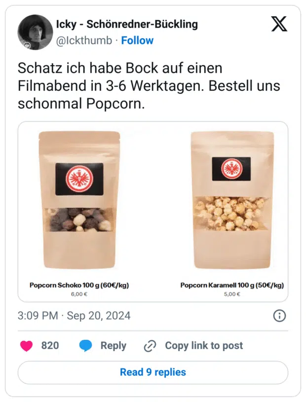 Schatz ich habe Bock auf einen Filmabend in 3-6 Werktagen. Bestell uns schonmal Popcorn.
