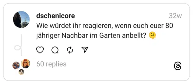 Wie würdet ihr reagieren, wenn euch euer 80 jähriger Nachbar im Garten anbellt? 🫠