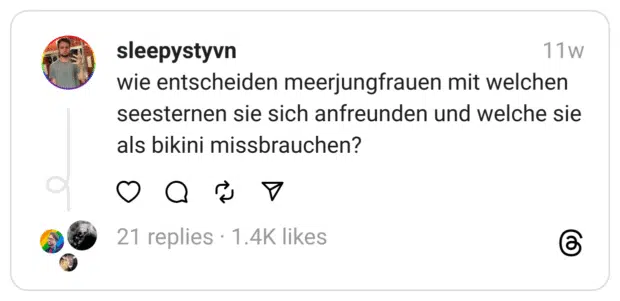 wie entscheiden meerjungfrauen mit welchen seesternen sie sich anfreunden und welche sie als bikini missbrauchen?