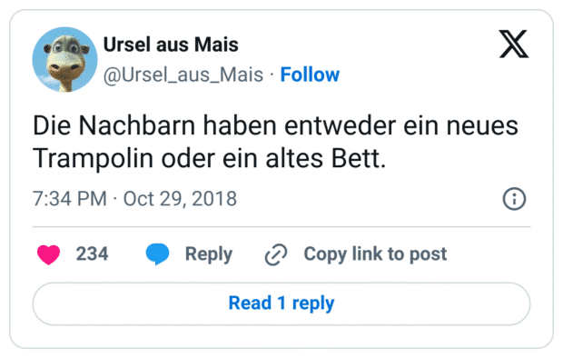 Die Nachbarn haben entweder ein neues Trampolin oder ein altes Bett.

