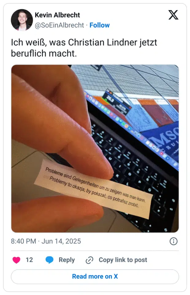 Ich weiß, was Christian Lindner jetzt beruflich macht.