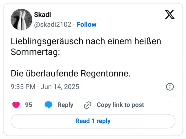 ieblingsgeräusch nach einem heißen Sommertag: Die überlaufende Regentonne