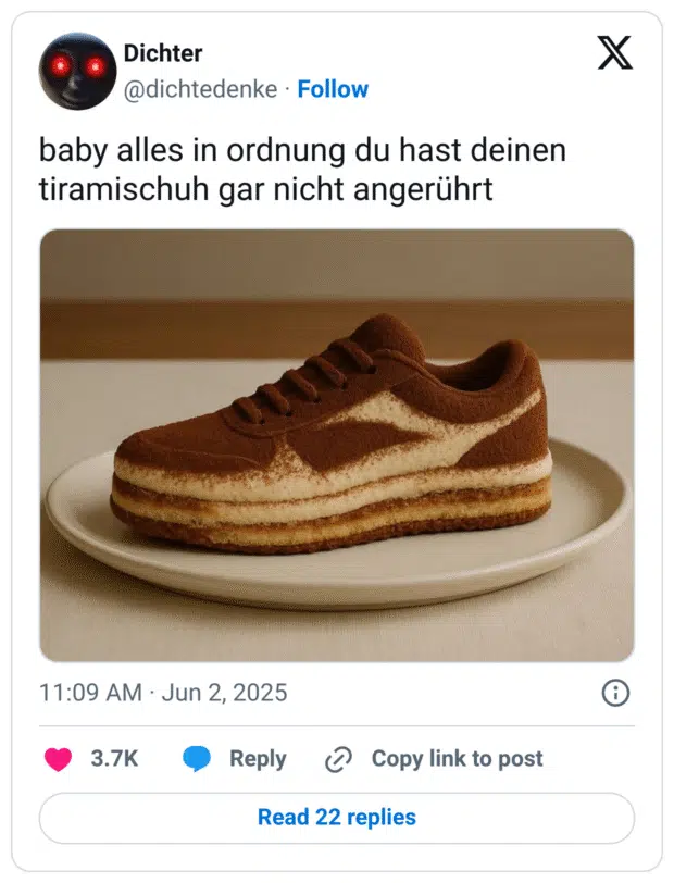 baby alles in ordnung du hast deinen tiramischuh gar nicht angerührt