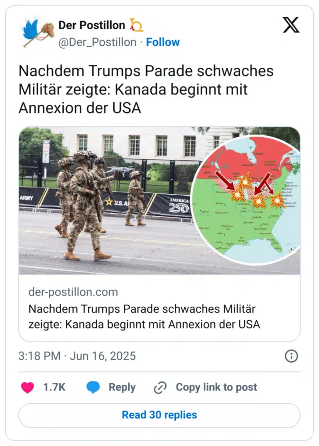 Nachdem Trumps Parade schwaches Militär zeigte: Kanada beginnt mit Annexion der USA