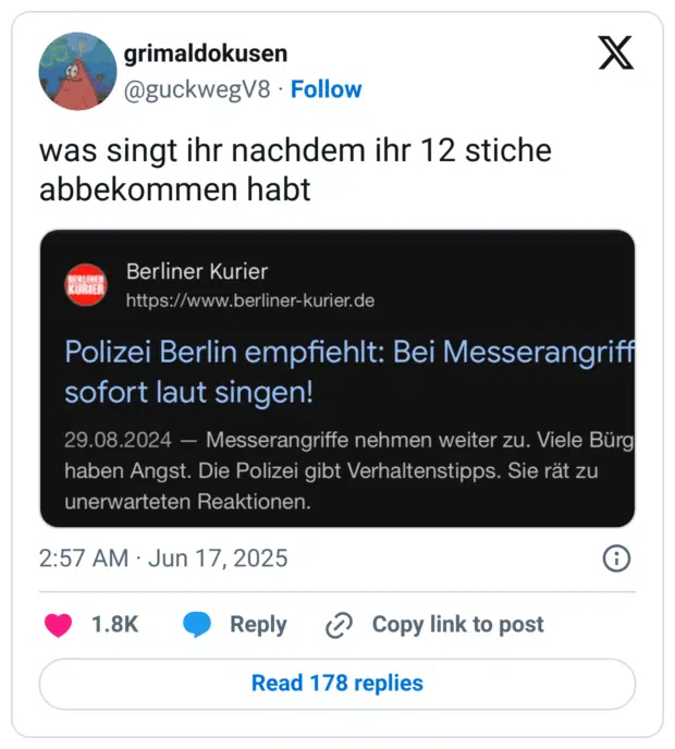 was singt ihr nachdem ihr 12 stiche abbekommen habt
