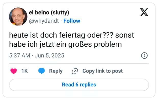 Chef: „Meeting morgen doch nur online. Ich bleibe im Homeoffice. Ich habe seit heute eine kleine Katze und kann die noch nicht lange allein lassen.“
Ich: „Das kommt in den nächsten Tagen auch auf mich zu, wenn meine vorbestellte Switch 2 da ist.“