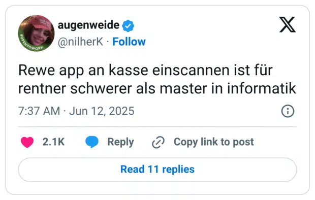 Rewe app an kasse einscannen ist für rentner schwerer als master in informatik