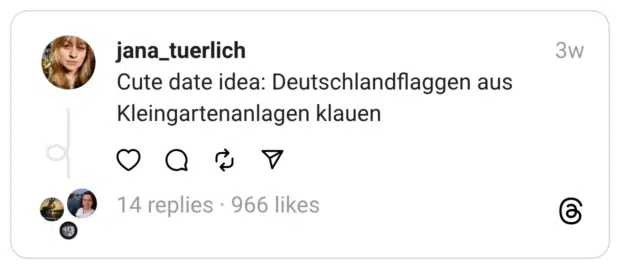 Cute date idea: Deutschlandflaggen aus Kleingartenanlagen klauen
