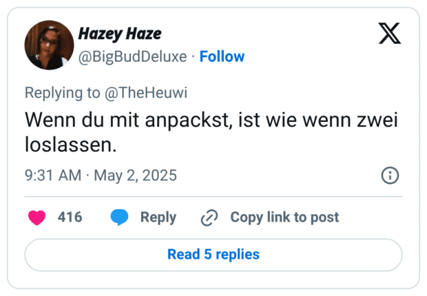 Wenn du mit anpackst, ist wie wenn zwei loslassen.