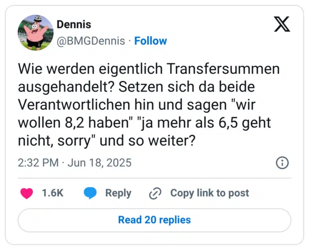 Wie werden eigentlich Transfersummen ausgehandelt? Setzen sich da beide Verantwortlichen hin und sagen "wir wollen 8,2 haben" "ja mehr als 6,5 geht nicht, sorry" und so weiter?
