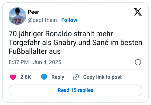 70-jähriger Ronaldo strahlt mehr Torgefahr als Gnabry und Sané im besten Fußballalter aus