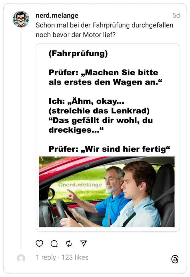 Schon mal bei der Fahrprüfung durchgefallen noch bevor der Motor lief?