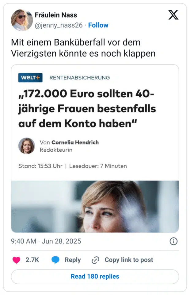 Mit einem Banküberfall vor dem Vierzigsten könnte es noch klappen
