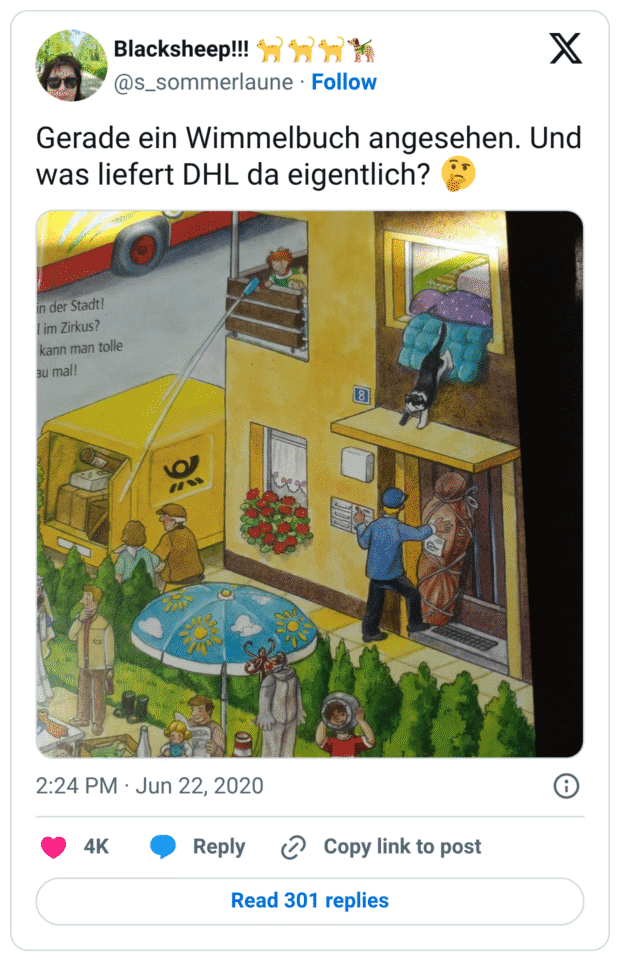 Gerade ein Wimmelbuch angesehen. Und was liefert DHL da eigentlich? 🤔
