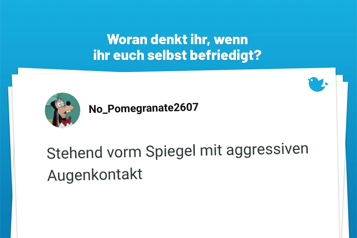 Stehend vorm Spiegel mit aggressiven Augenkontakt
