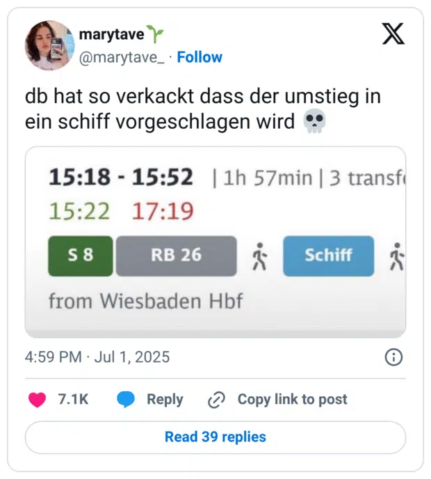 Db hat so verkackt dass der umstieg in ein schiff vorgeschlagen wird