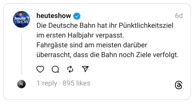 Die Deutsche Bahn hat ihr Pünktlichkeitsziel im ersten Halbjahr verpasst. Fahrgäste sind am meisten darüber überrascht, dass die Bahn noch Ziele verfolgt.