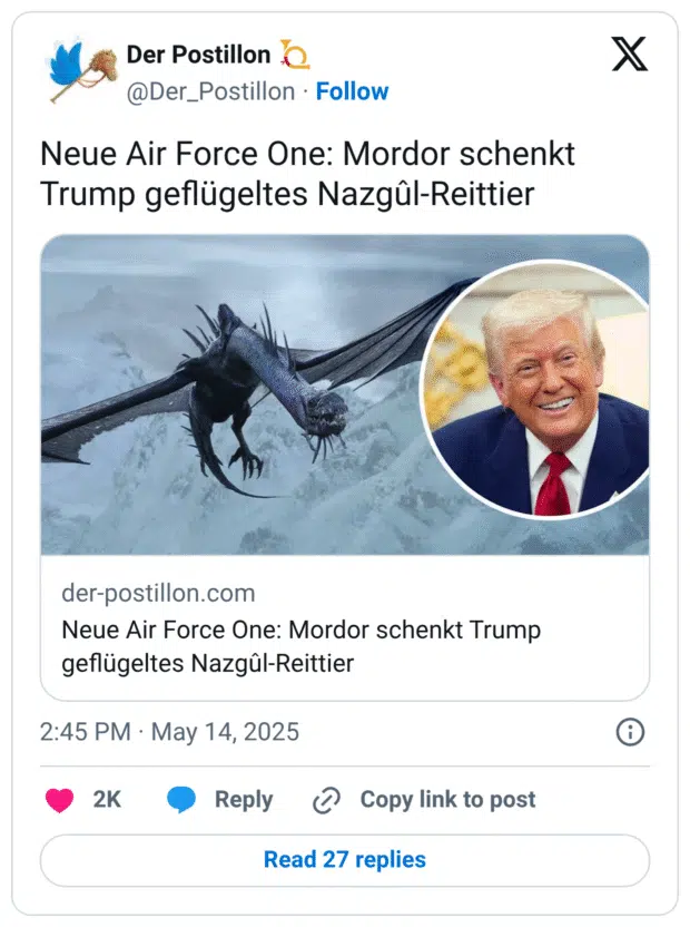 Neue Air Force One: Mordor schenkt Trump geflügeltes Nazgûl-Reittier