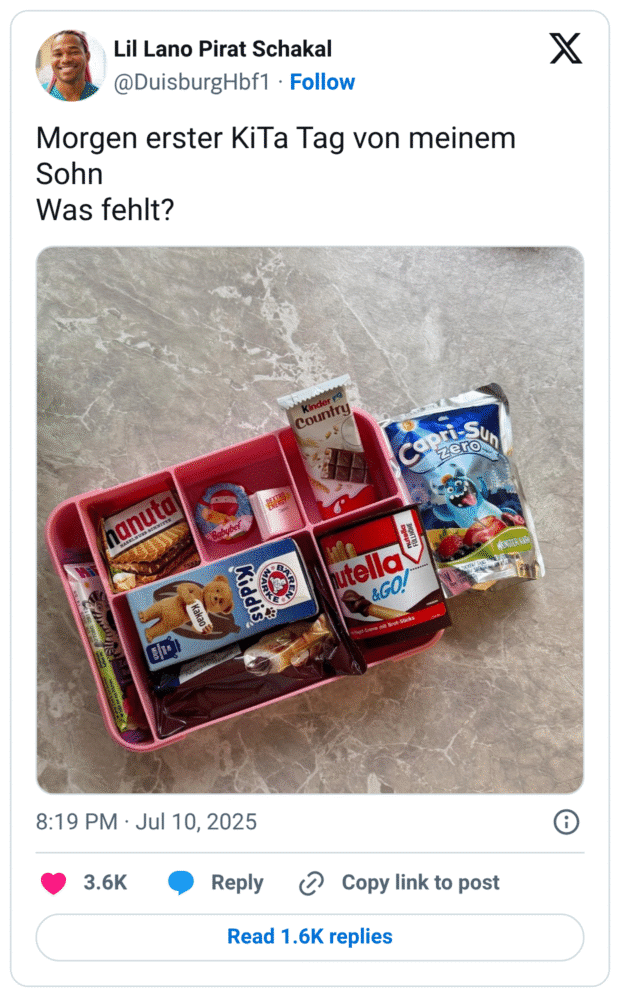  Morgen erster KiTa Tag von meinem Sohn 
Was fehlt?