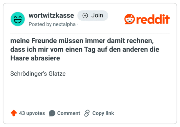 meine Freunde müssen immer damit rechnen, dass ich mir vom einen Tag auf den anderen die Haare abrasiere - schördingers glatze