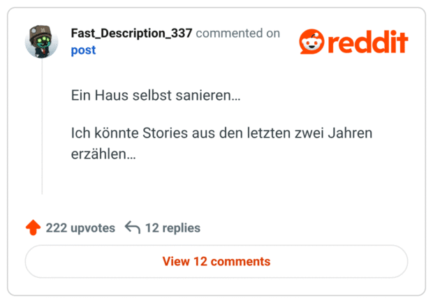 Ein Haus selbst sanieren…

Ich könnte Stories aus den letzten zwei Jahren erzählen…
