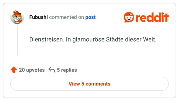 Dienstreisen. In glamouröse Städte dieser Welt.