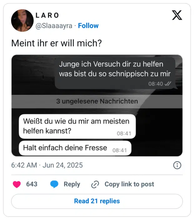 Meint ihr er will mich?
