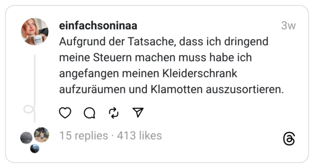 Aufgrund der Tatsache, dass ich dringend meine Steuern machen muss habe ich angefangen meinen Kleiderschrank aufzuräumen und Klamotten auszusortieren. 