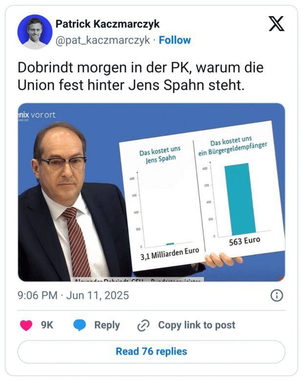 Dobrindt morgen in der PK, warum die Union fest hinter Jens Spahn steht. nix vor ort UND ZDF