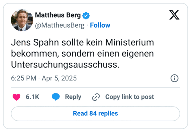 Jens Spahn sollte kein Ministerium bekommen, sondern einen eigenen Untersuchungsausschuss.