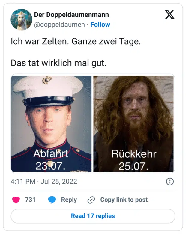 Ich war Zelten. Ganze zwei Tage.

Das tat wirklich mal gut.
