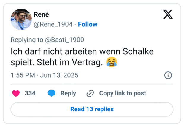 Ich darf nicht arbeiten wenn Schalke spielt. Steht im Vertrag. 😂