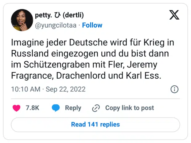 Imagine jeder Deutsche wird für Krieg in Russland eingezogen und du bist dann im Schützengraben mit Fler, Jeremy Fragrance, Drachenlord und Karl Ess.