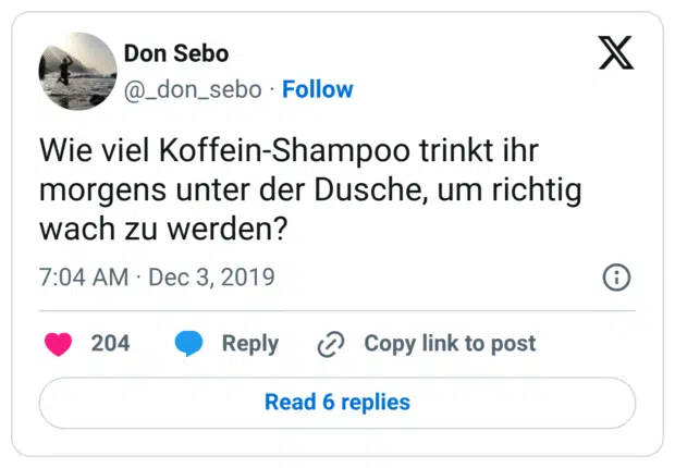 Wie viel Koffein-Shampoo trinkt ihr morgens unter der Dusche, um richtig wach zu werden?
