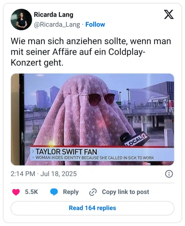 Wie man sich anziehen sollte, wenn man mit seiner Affäre auf ein Coldplay-Konzert geht.
