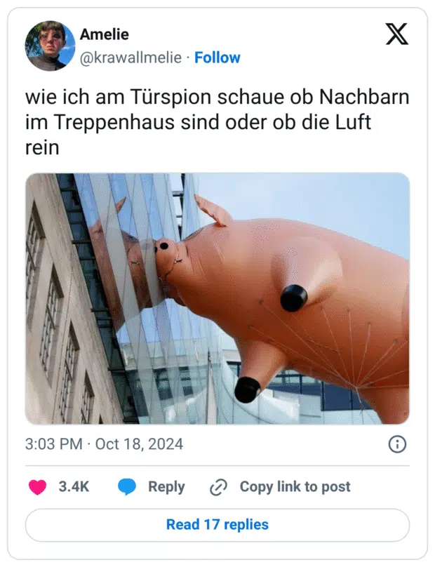 wie ich am Türspion schaue ob Nachbarn im Treppenhaus sind oder ob die Luft rein 