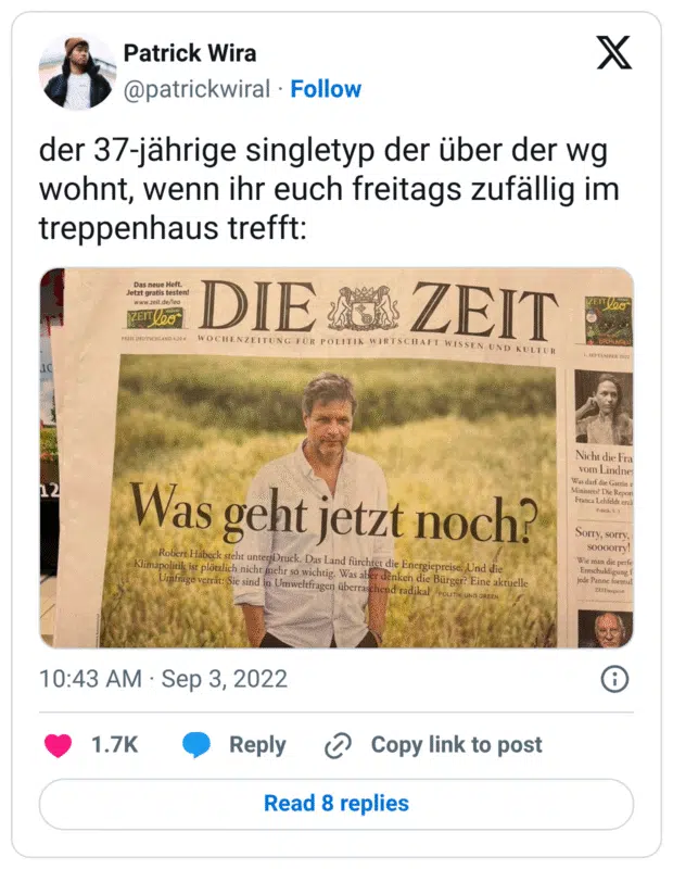 der 37-jährige singletyp der über der wg wohnt, wenn ihr euch freitags zufällig im treppenhaus trefft:
