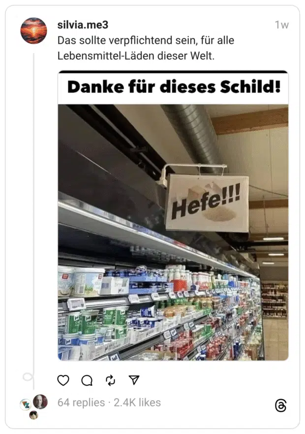 Das sollte verpflichtend sein, für alle Lebensmittel-Läden dieser Welt. Danke für dieses Schild!