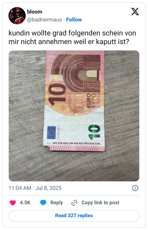 kundin wollte grad folgenden schein von mir nicht annehmen weil er kaputt ist?