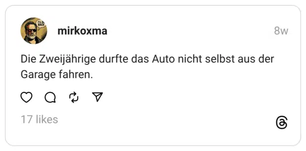 Die Zweijährige durfte das Auto nicht selbst aus der Garage fahren