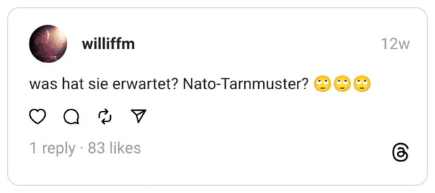 was hat sie erwartet? Nato-Tarnmuster?