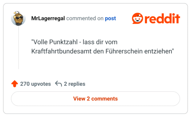 "Volle Punktzahl - lass dir vom Kraftfahrtbundesamt den Führerschein entziehen"