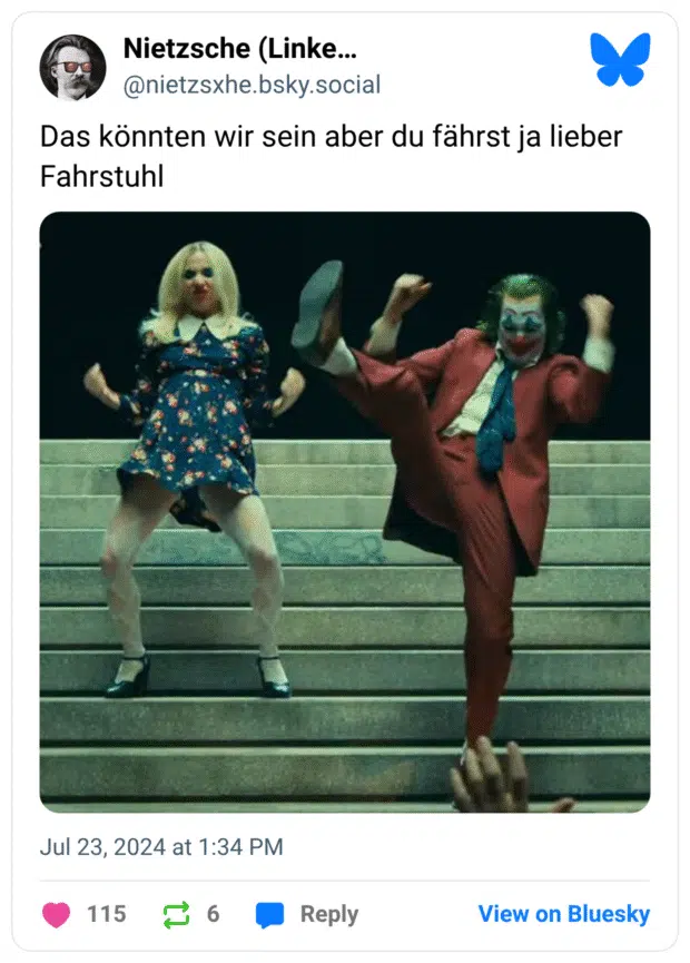 Das könnten wir sein aber du fährst ja lieber Fahrstuhl