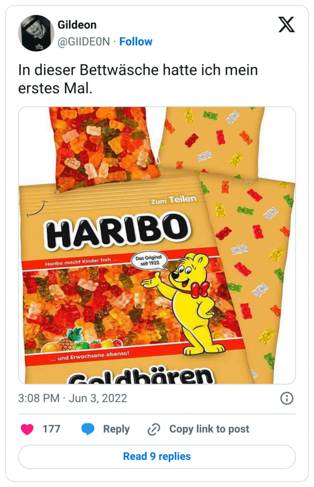 In dieser Bettwäsche hatte ich mein erstes Mal.
