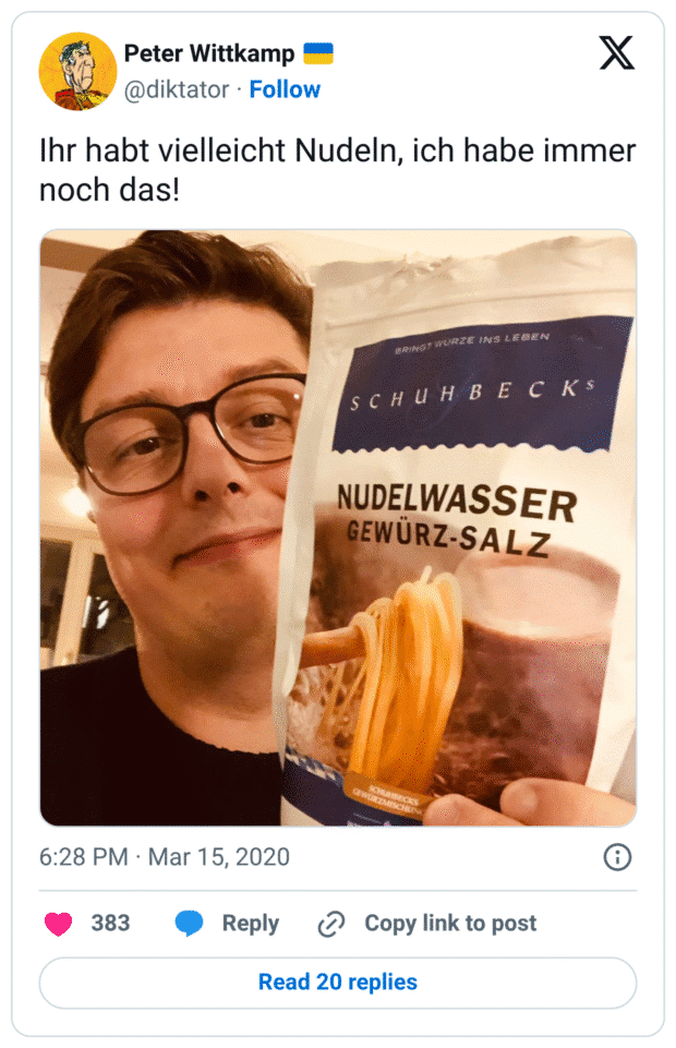Ihr habt vielleicht Nudeln, ich habe immer noch das!
