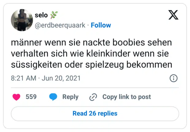männer wenn sie nackte boobies sehen verhalten sich wie kleinkinder wenn sie süssigkeiten oder spielzeug bekommen
