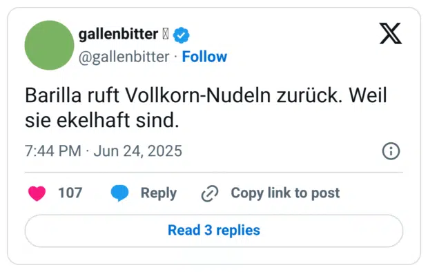 Barilla ruft Vollkorn-Nudeln zurück. Weil sie ekelhaft sind.