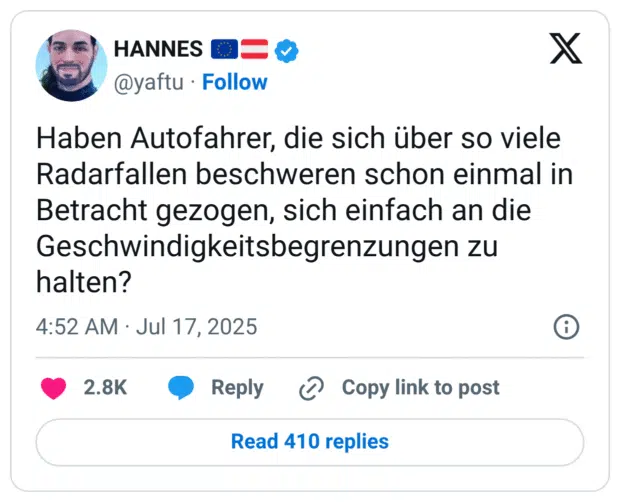 Haben Autofahrer, die sich über so viele Radarfallen beschweren schon einmal in Betracht gezogen, sich einfach an die Geschwindigkeitsbegrenzungen zu halten?